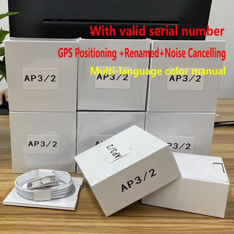 

GPS Rename AP2 AP3 Wireless Bluetooth Earbuds Chip Charging Case Optical In-Ear Detection Pods PK Air 3 Pro 2 gen Air Gen 3 earphone, Blue;gray