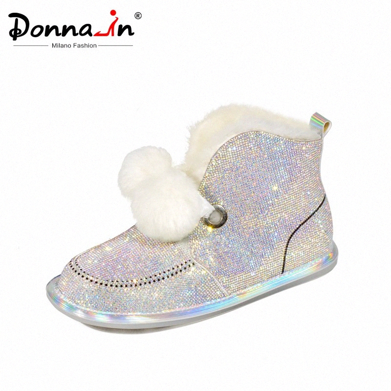 

donna in warm women boots 2019 winter natural wool soft snow shoes ladies flat heels round toe colorful rhinestone fashion fur x4e8#, Black