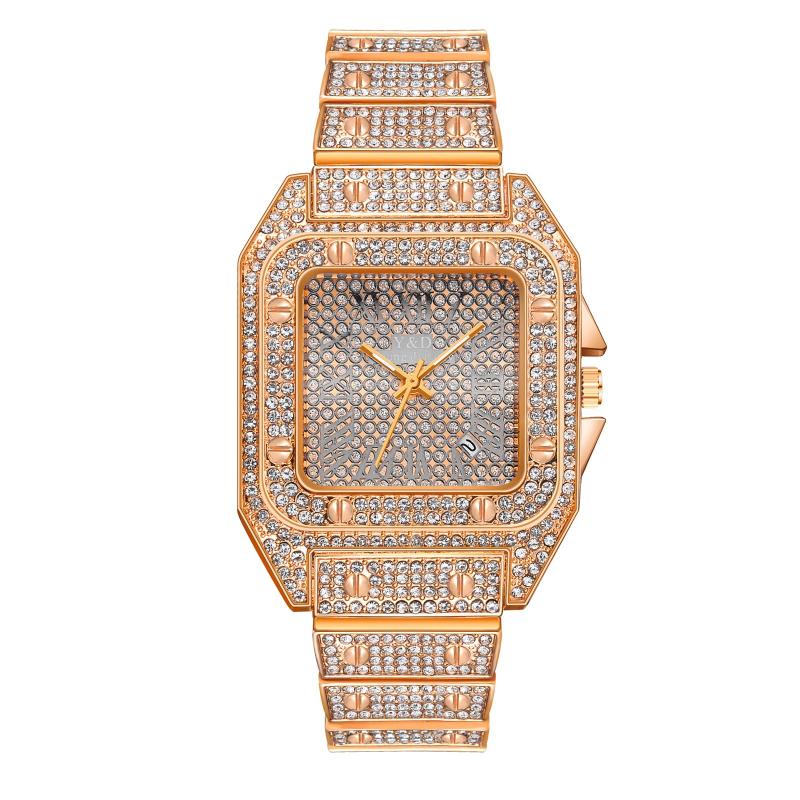 

Wristwatches Men's Luxury Watches 2021 Brand Classic Waterproof Wristwatch Couple Reloj Ice Out Diamond Drop Watch, Gold