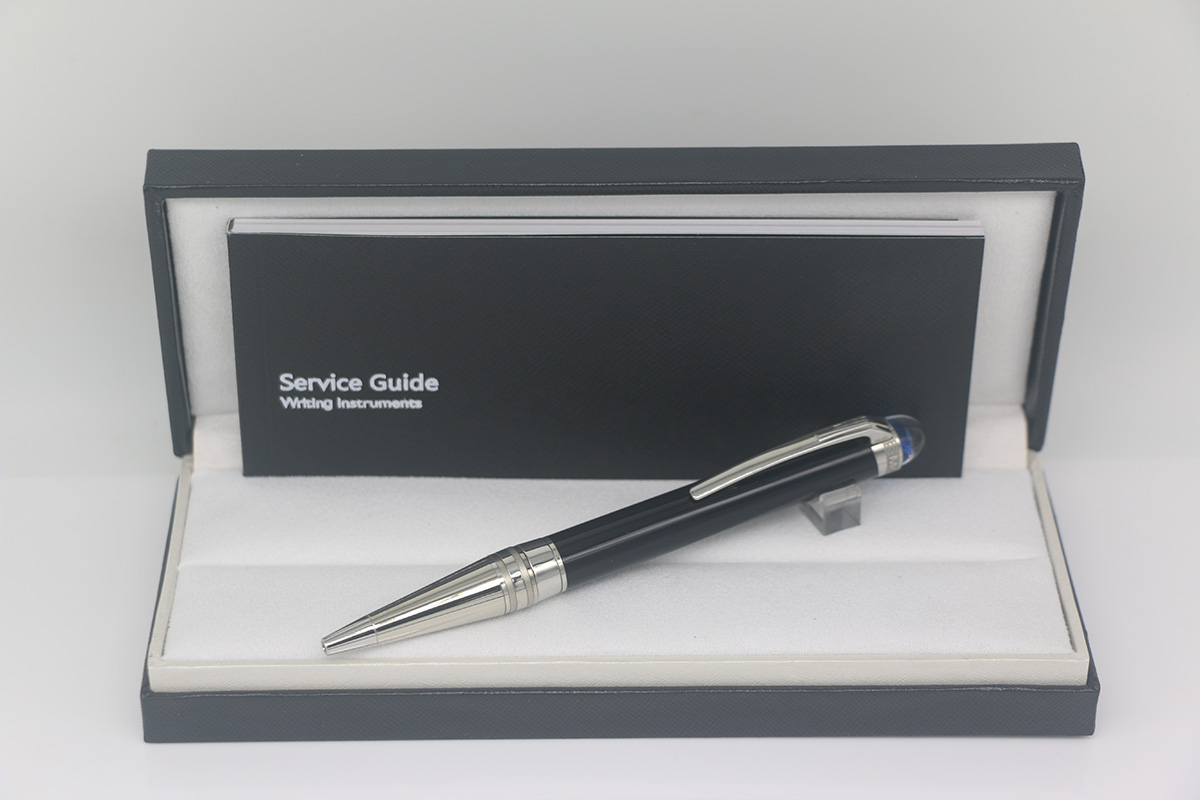 

Classi Ballpoint pen with Blue Crystal head cover lattice Stainless steel Silver/Grey Trim, As the picture