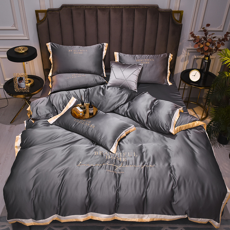 

2022 Hot-selling Silk Bedding Sets 4 Pcs Solid Bed Suit Qulit Cover Designer Bedding Supplies 10 Colors 436 V2