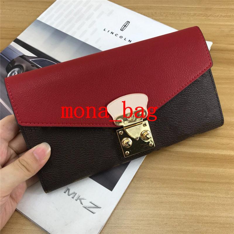 

luxury brand wallet female long clutch bag Korean version of the multi-function personality buckle hand holding more card holder purse, Red;black