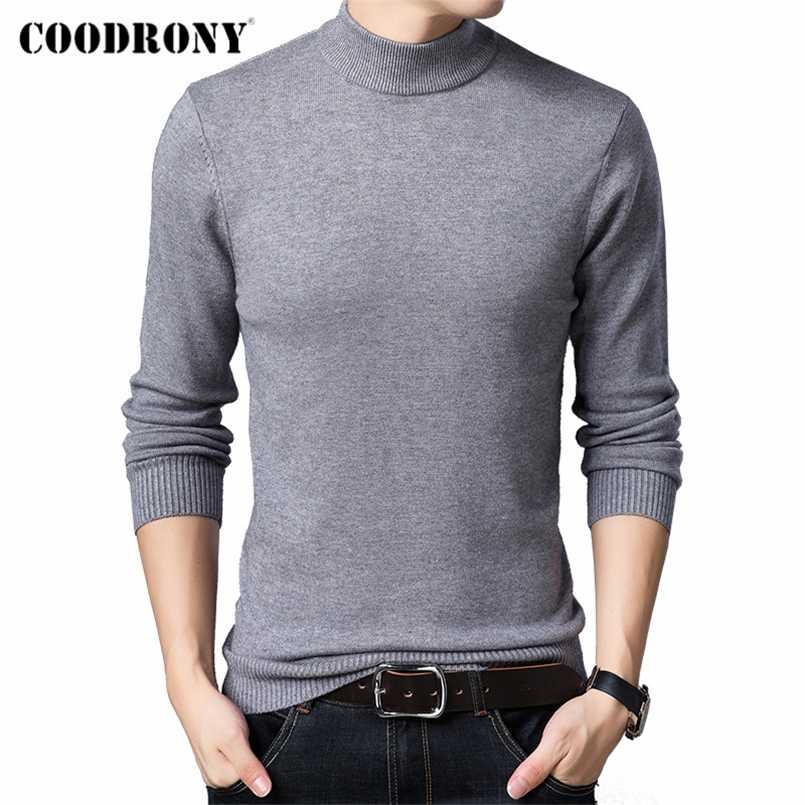 

COODRONY Men Clothing Autumn Winter Arrivals Pure Color Casual Soft Knitted Thick Warm Turtleneck Sweater Pullover Men C2001 211018, Khaki