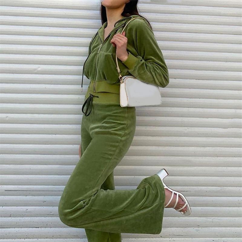 

Running Sets Tracksuit Casual Solid Velvet 2 Two Piece Set Women Long Sleeve Zipper Hoodies And Drawstring Wide Leg Pants Fashion Streetwear, Black;blue