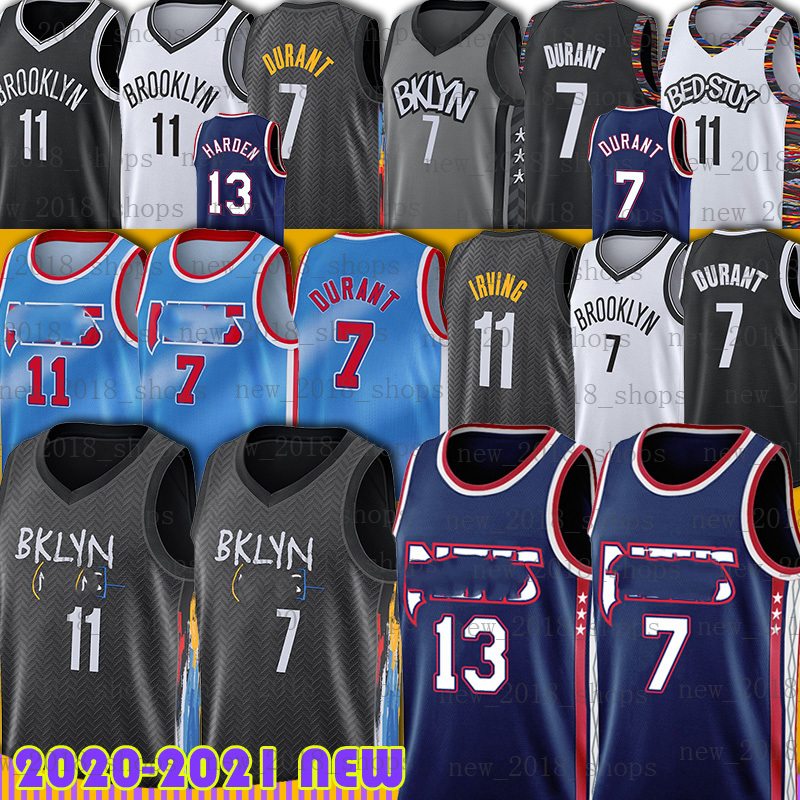 

Brooklyns Kevin 7 Durant James 13 Harden Kyrie Net Irving Basketabll Jersey 2021 NCAA Black Grey Blue 75th Anniversary, Men jersey