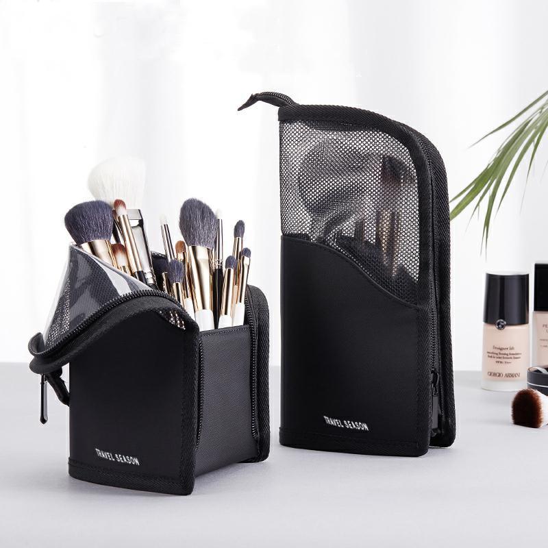 

Fashion Cosmetic Bag For Women Clear Zipper Makeup Travel Female Brush Holder Organizer Toiletry Bags & Cases, Black