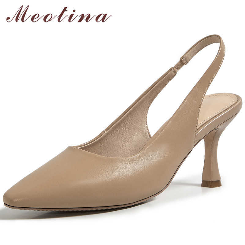 

Meotina Natural Genuine Leather Pumps Women Slingbacks Shoes Fashion Pointed Toe High Heels Stiletto Heel Ladies Footwear White 210608