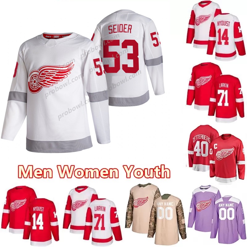

Detroit Red 53 Moritz Seider 100% Stitching Hockey Jersey Wings Tuomisto Adam Erne Lucas Raymond Jakub Vrana Alex Nedeljkovic Vladislav Namestnikov DeKeyser, Mens practice white