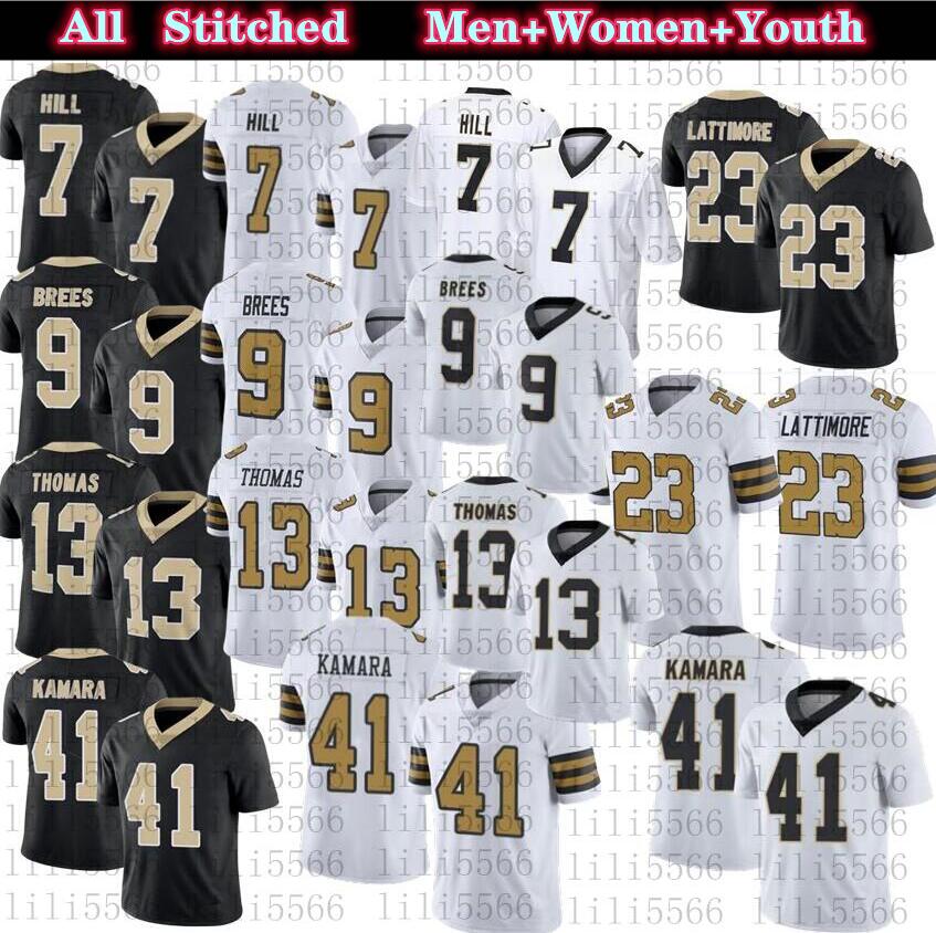 

2021 Mens 9 Drew Brees Jersey women youth 41 Alvin Kamara 13 Michael Thomas 7 Taysom Hill 23 Marshon Lattimore Stitched Jerseys, As