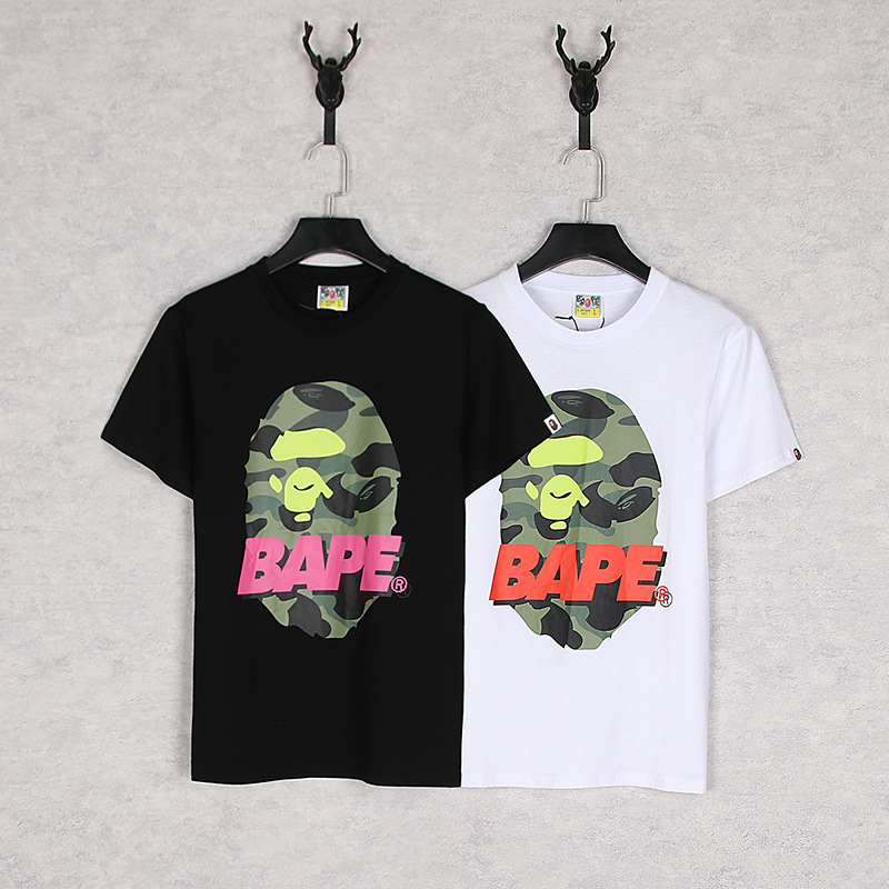 

Men's T-shirt Street Brand Half Lovers and Wo Style Camouflage Ape Head Letter Short Sleeve Fashion C4f9, White;black