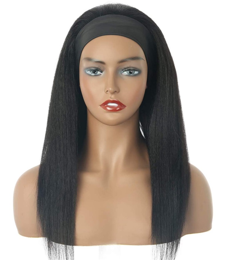 

18 Inch Kinky Straight Headband Wigs Brazilian Scarf Human For Black Women No Glue Sew In1