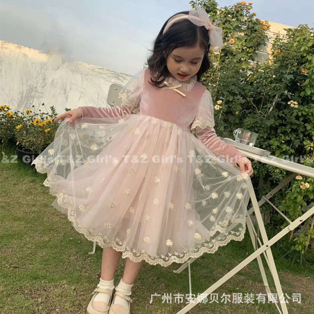 

Girls' Dresses Physical shootinglong winter Autumn sve drs and girl's Pink Veet princs children's sweet British sle mh skirt, Red;yellow