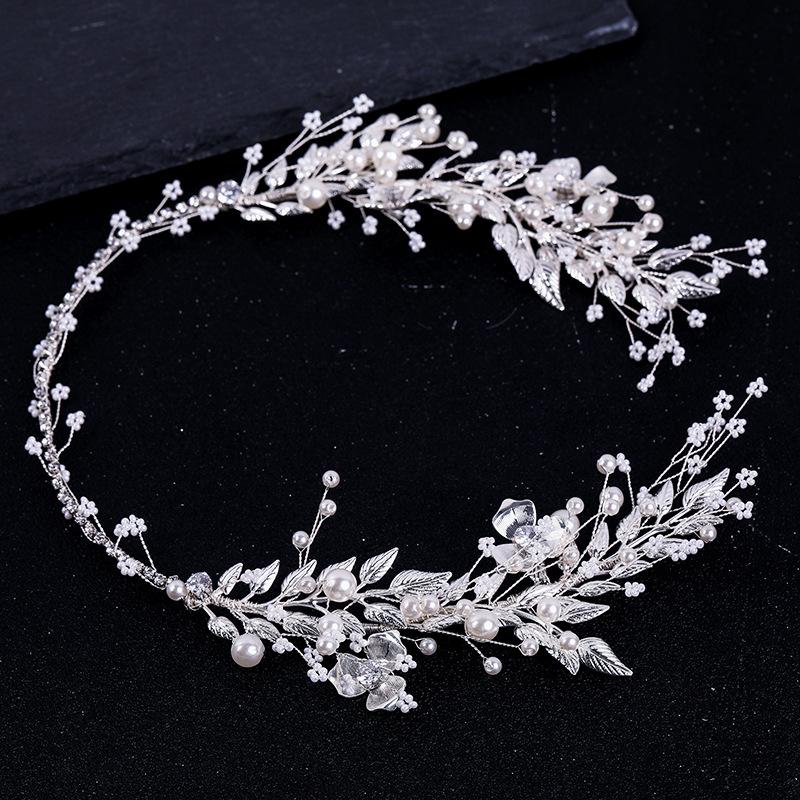 

Hair Clips & Barrettes Le Liin Bride Crystal Headband Handmade Leaf Pearl Vine Tiara Wedding Accessories, Golden;silver