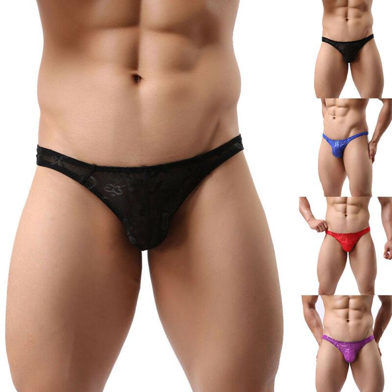 

Underpants Men's Underwear Briefs Lingerie Lace Sexy Thong Plain Panties, Black