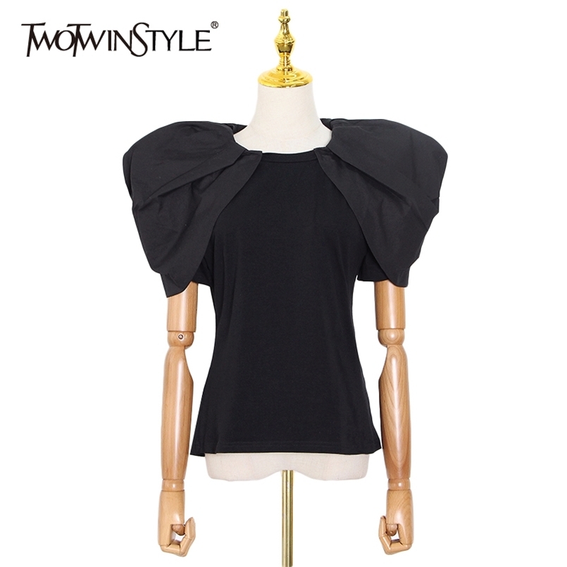 

TWOWINSYLE Basic Minimalist Shirt For Women O Neck Short Sleeve Casual Solid Shirts Female Fashion Clothing Summer 210524, Black
