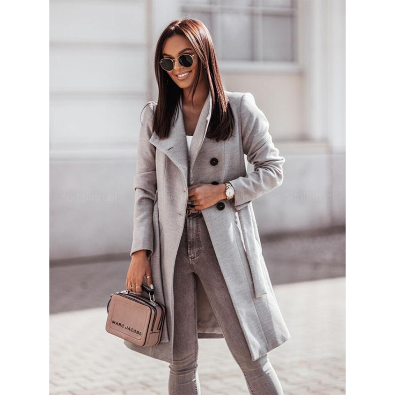 

Women's Trench Coat Fall Winter Long Coat Regular Fit Breathable Casual Jacket Long Sleeve Plain Pocket Gray Khaki Black