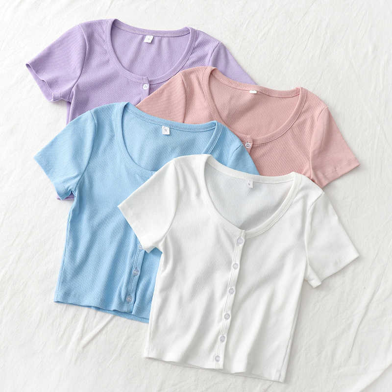 

clothing wholesale summer 2946 U brought the single breasted women cultivate morality T-shirt with short sleeves 210616, Blue