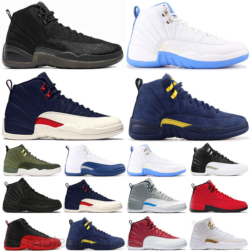 

Indigo 12 Bootss shoes jumpman 12s mens sneakers university gold CNY flu game white dark grey french blue sports traienrs with K2R5, With desiccant