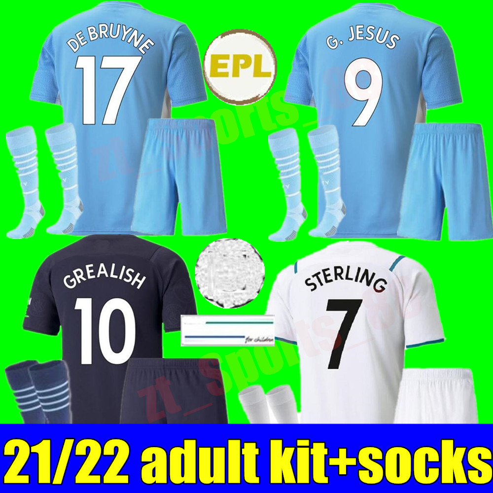 

Men kits soccer jersey 21 22 23 home away 3rd G. JESUS CITY BERNARDO MAHREZ STERLING FERRAN DE BRUYNE foden 2021 2022 2023 football shirts MAN uniform adult kit sets, Home+league patch