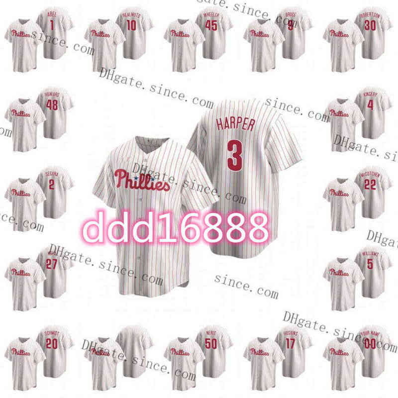 Custom Philadelphia Baseball Jersey 3 Bryce Harpe 17 Rhys Hoskins 10 JT RealMuto Hommes Femmes Nom de la jeunesse N'importe quel numéro S-6XL cou