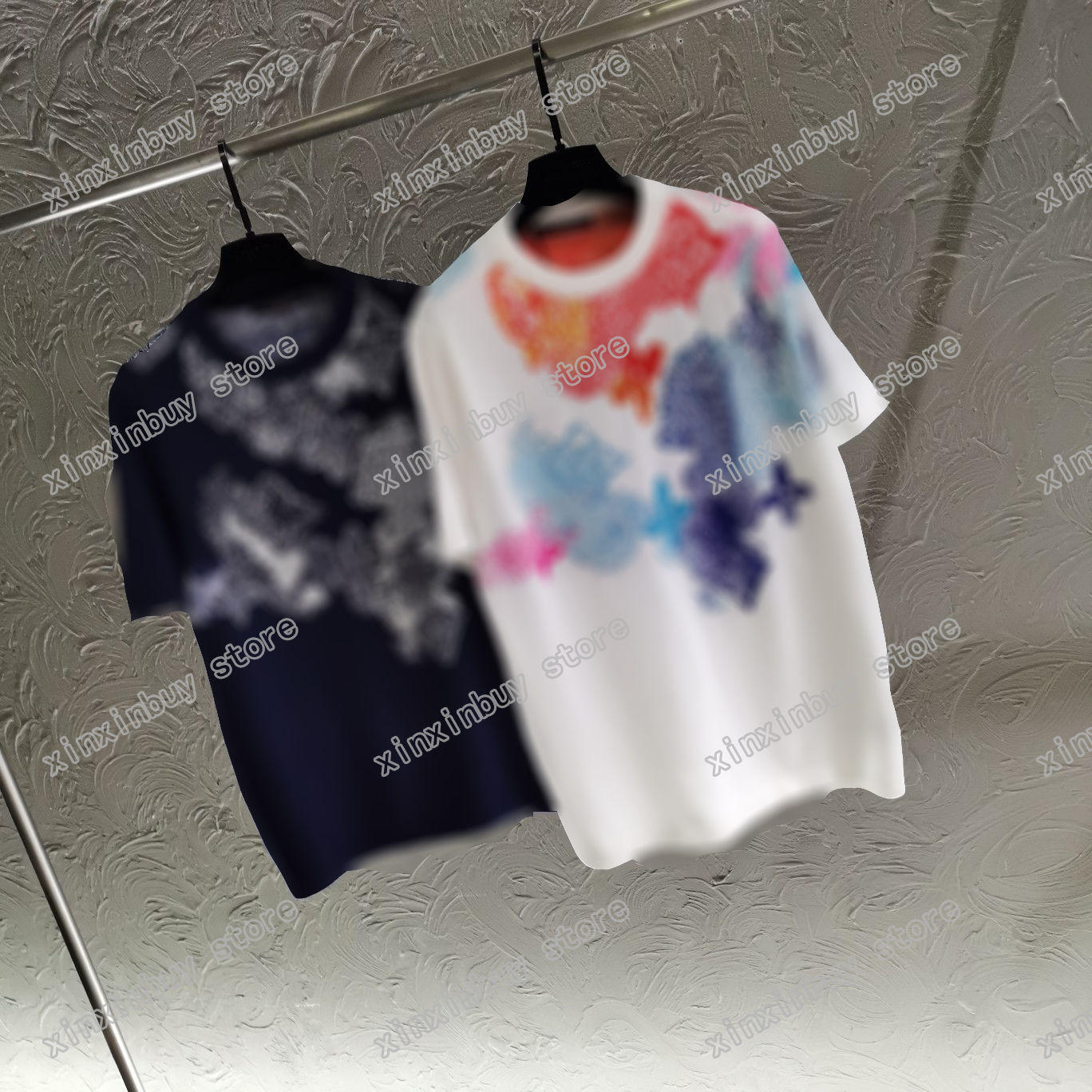 

21ss men printed Knitted t shirts designer paris watercolor letter clothes short sleeve mens shirt tag white black yellow