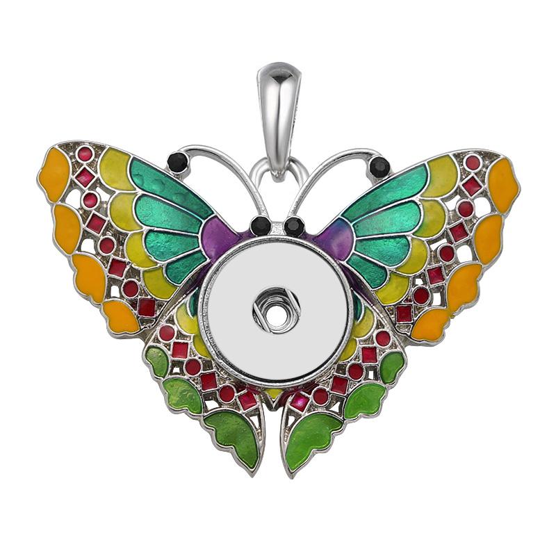 Pendant Necklaces Fashion Elegant Beauty Oil Butterfly Snap Necklace 60cm Chain Fit 18mm Buttons Jewelry Wholesale XL0212-image-703401764