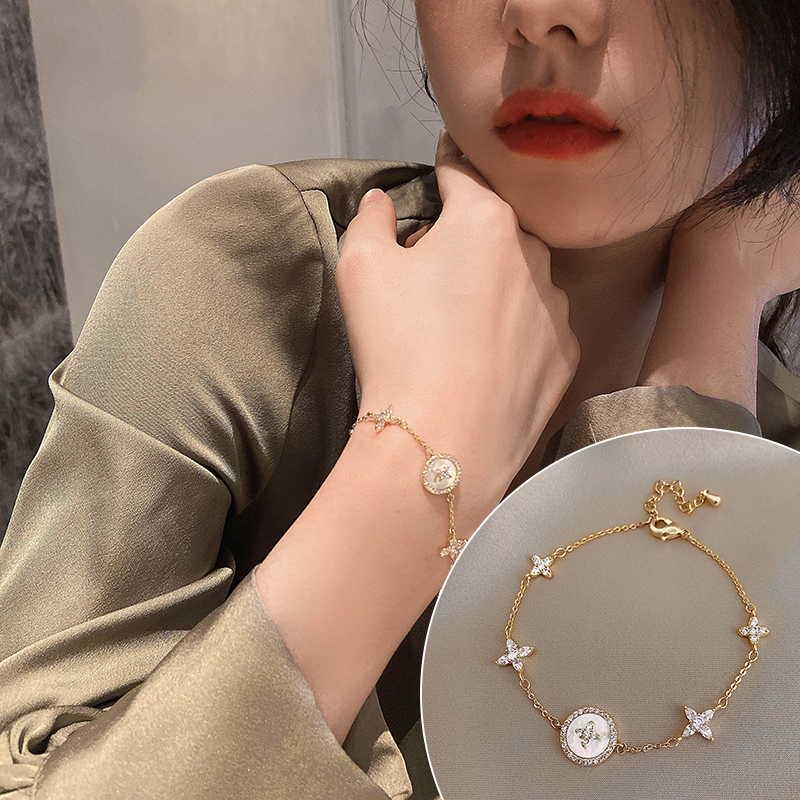 Xianlan609 Web Celebrity Fashion Bracelets Female Leaves Bowknot Pearl Bracelet Of Hearts Niche Design Student Girlfriends Hand Ac-image-706519032