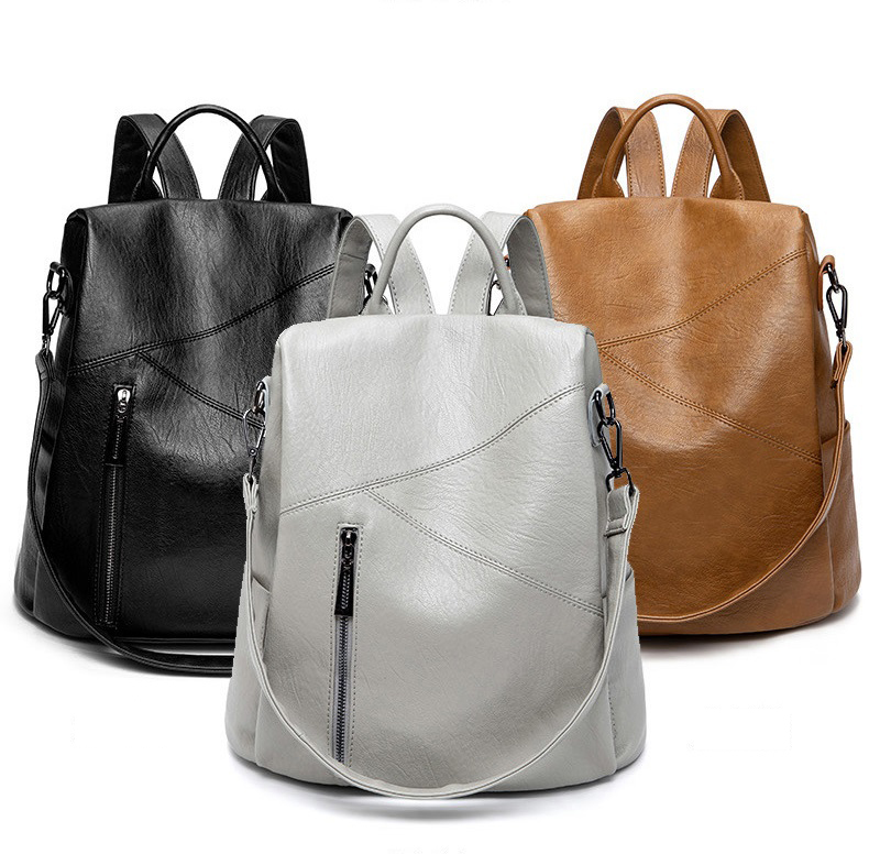 

Knapsack Student Fashion leisure Women shoulder bag High quality PU+Oxford Backpack Style handbag Small Stripes A3561, Grey