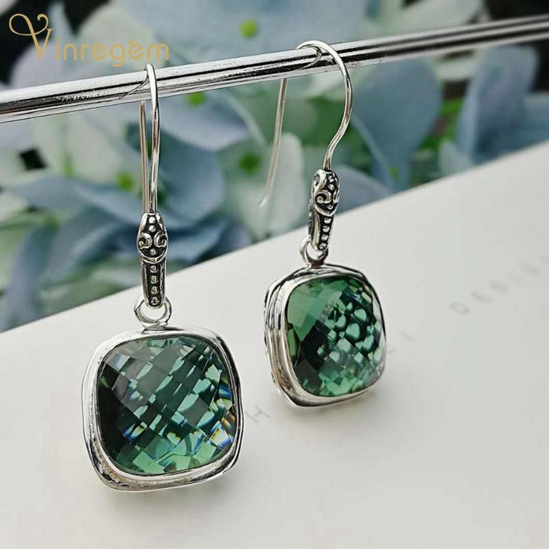 

Dangle & Chandelier Vinregem Vintage 100% 925 Sterling Silver Emerald Gemstone Wedding Engagement Luxury Drop Earrings Fine Jewelry Gifts