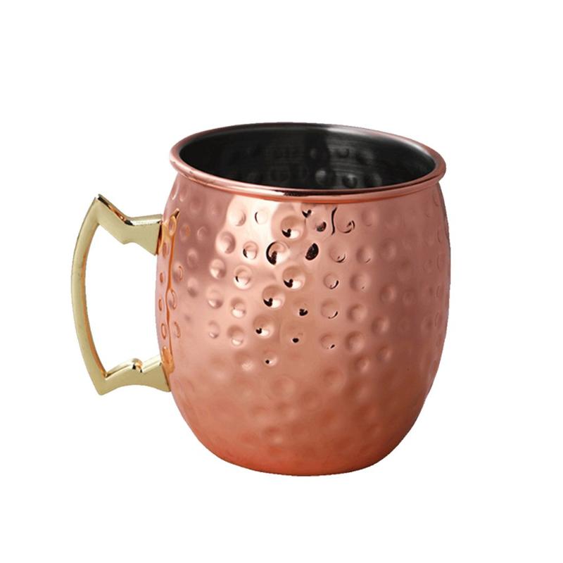 

Mugs Moscow Mule Mug 304 Stainless Steel -safe Cocktail Cup Handmade Hammered Copper Plated Cups 550ml Drinking High Quality, As pic