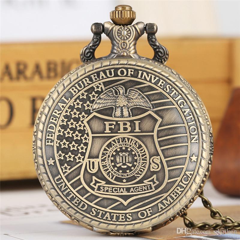 

Antique Classic The United States of America FBI Design Quartz Pocket Watch Art Collections for Men Women Necklace Chain, Slivery;golden