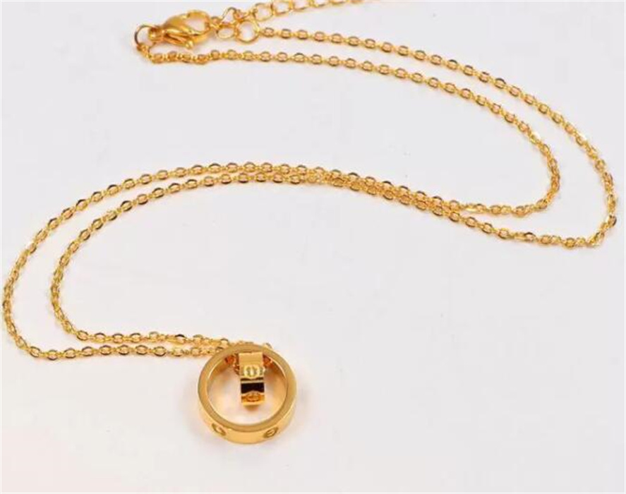 

50%off Fashion LOVE Dual Circle Pendant Rose Gold Silver Necklace For Women Lover Neckalce Jewelry With Velvet Bag No Box 2pcs