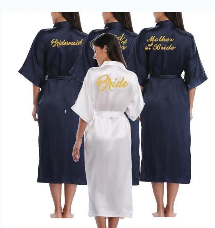 

Navy Blue Long Large Plain Bride Kimono Silk Robe Satin Night Dress Gown Wedding Robe Bathrobe Lace Robe Ladies Gowns Hot Word, Navy sister bride
