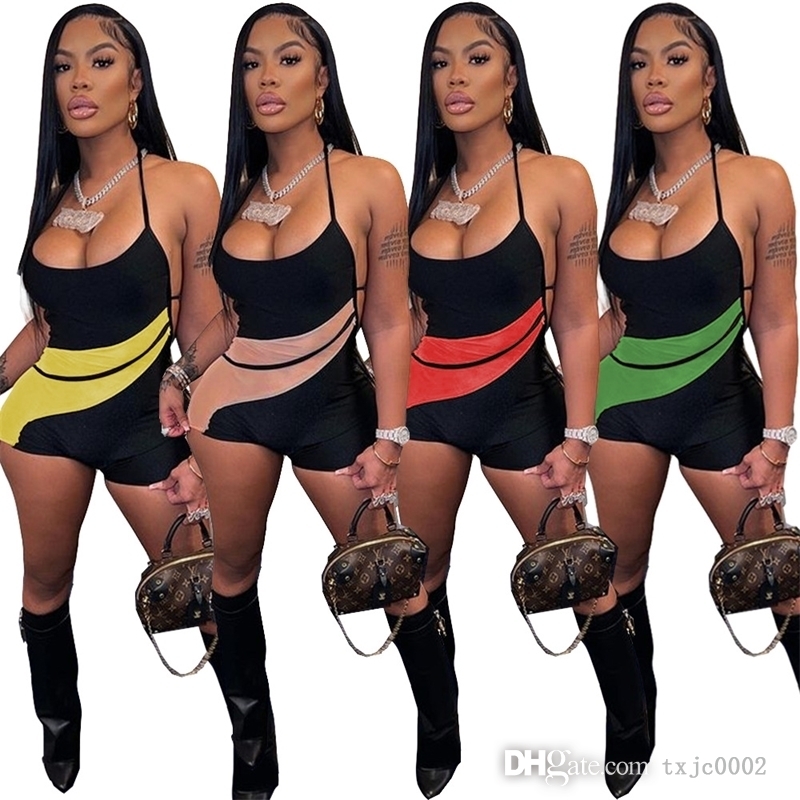 

Sexy 2022 Jumpsuits New Style Halter Backless Mesh Combination Breathable Black Jumpsuit, Green