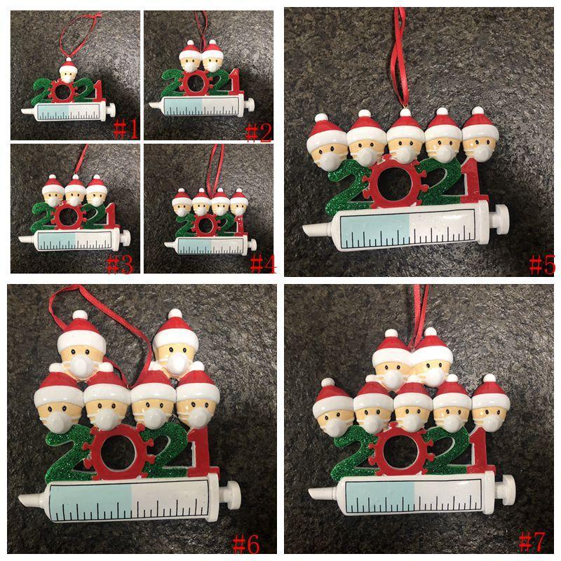 

2021 Christmas Decoration Quarantine Ornaments Family of 1-7 Heads DIY Tree Pendant Accessories with Rope Resin IN STOCK