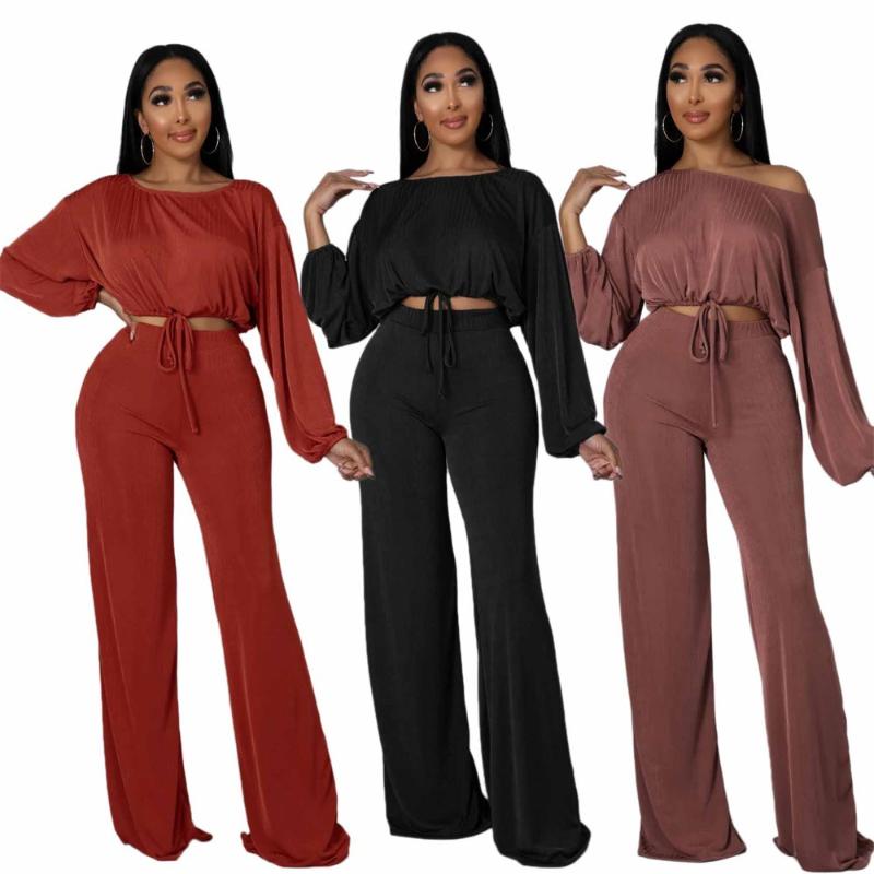 

Women's Two Piece Pants Long Sleeve 2 Set For Women Elegant Party Club Outfits Crop Top And Straight Matching Sets Casual Work Office Wear, White