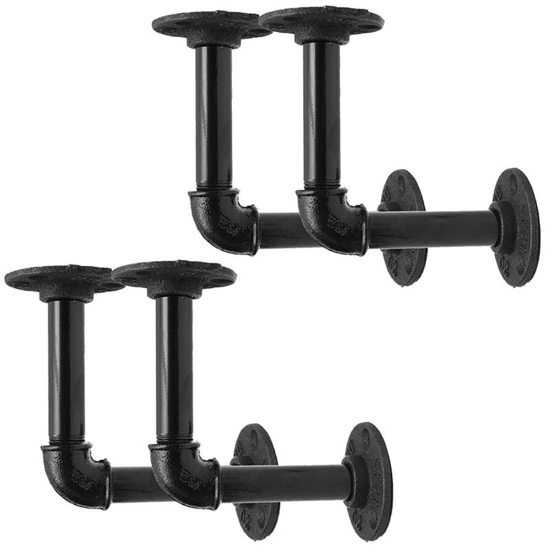 Bathroom Shelves Pipe Rack Bracket, 4 Piece Industrial Iron Bracket Wall-Mounted, DIY Decoration For Floating Of Farmhouse-image-710666026