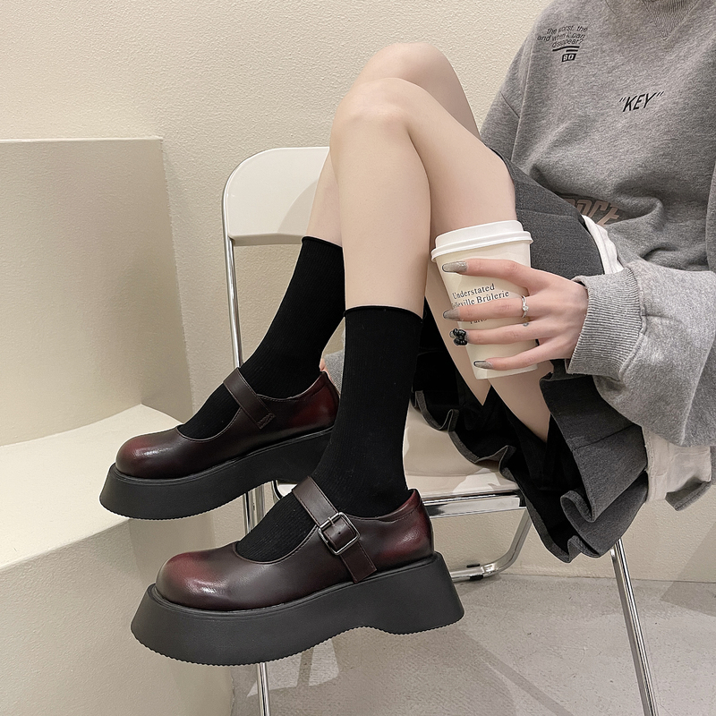 

JK Uniform Lolita Shoes Mary Janes Shoes 2022 New Women Platform Shoes Buckle Girls Thick Sole Ladies low heel women, Black