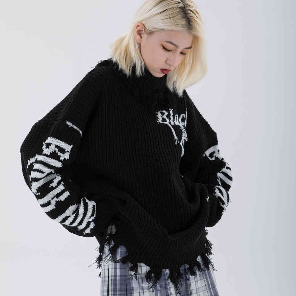 

women's sweaters male mesh sweater plus velve vintage punk rock winter oversize torn couple sweaters u5lo, White;black