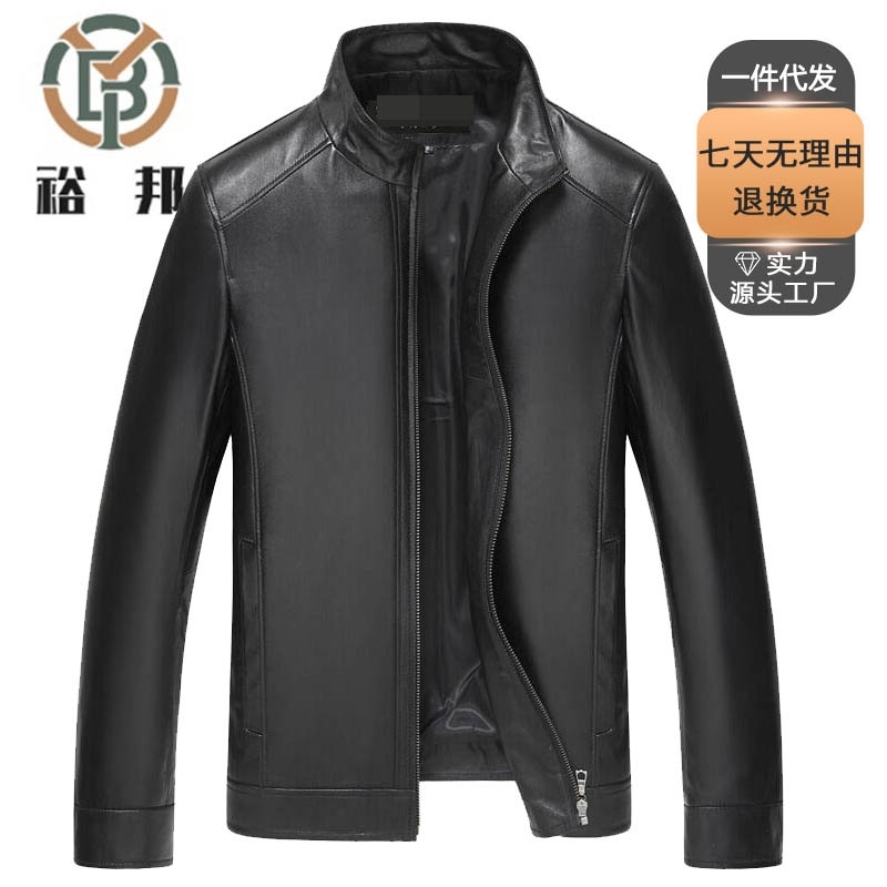 

21 spring and autumn men's casual leather business PU Leather Men's Motorcycle Jacket, Black