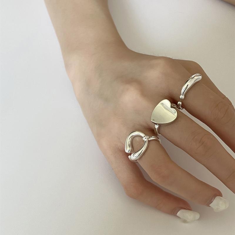 

Wedding Rings Korea Mininalist Love Heart Geometric Hollow Round Silver Color Metal Open Ring For Women Girls Jewelry Accessories Gifts, Slivery;golden