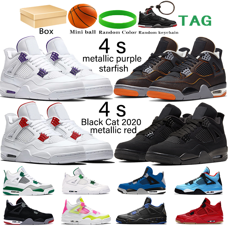 

With Box 4 4s men Basketball Shoes starfish Black Cat metallic purple bred fire red singles cactus jack mens sneakers trainers