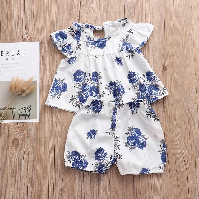 

2Pcs Born Baby Girl Set Floral Clothing Tshirt Shorts Outfit Summer Clothes Sets, White