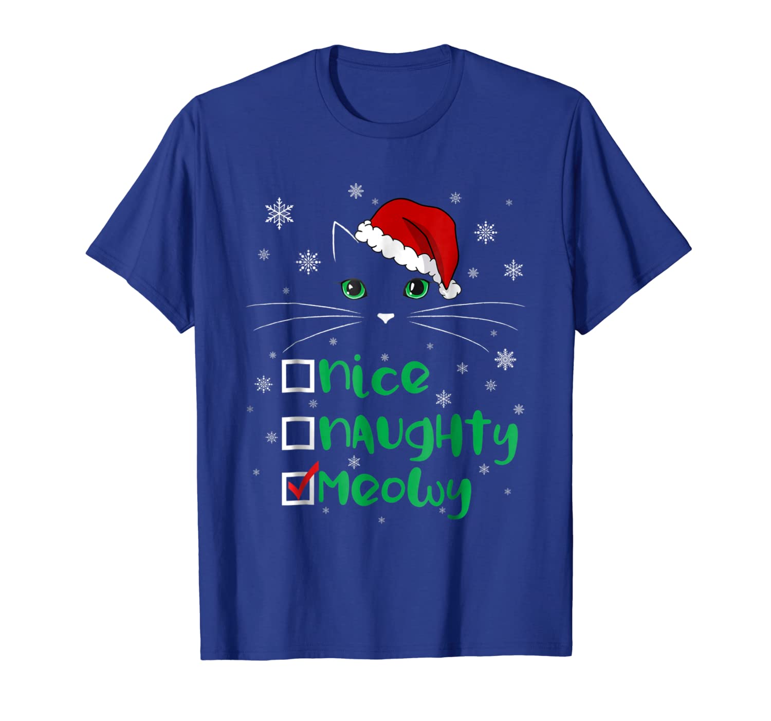 

funny santa cat nice naughty meowy catmas xmas shirt, White;black