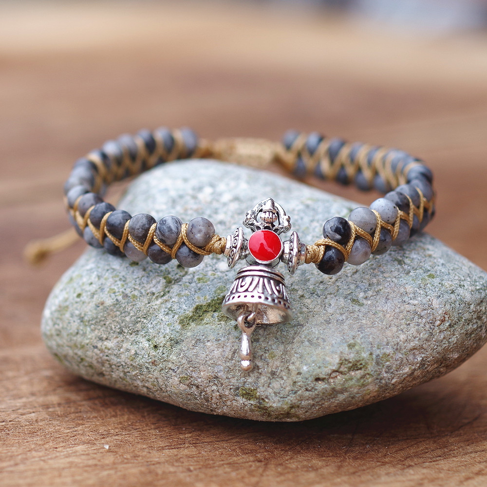 

Buddhist Artifacts Vajra Bell Labradorite Beads Charm Bracelet Women Man Handmade String Braided Yoga Chakra Bracelet Bangle