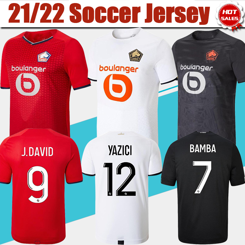 

Lille #7 BAMBA Home Red Soccer Jersey 21/22 #9 J.DAVID Away White soccer shirt 2021/2022 Men #10 J.IKONE 3rd Black Football Jerseys Uniforms, Black;yellow