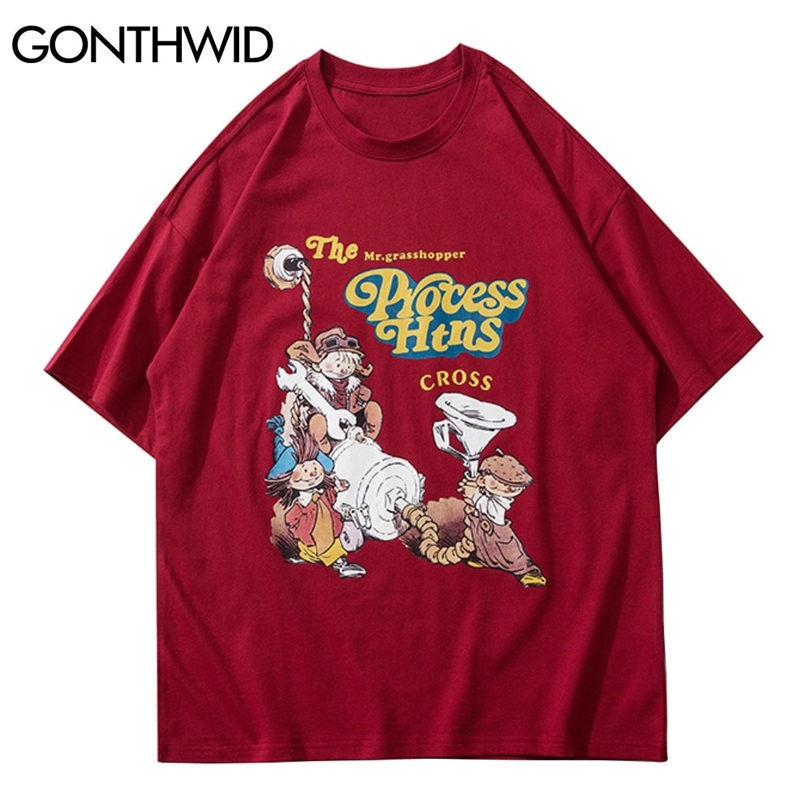 

Short Sleeve Tees Streetwear Hip Hop Summer Men Creative Cartoon Print T-Shirts Casual Cotton Harajuku Tshirt Tops Male 210602, Black