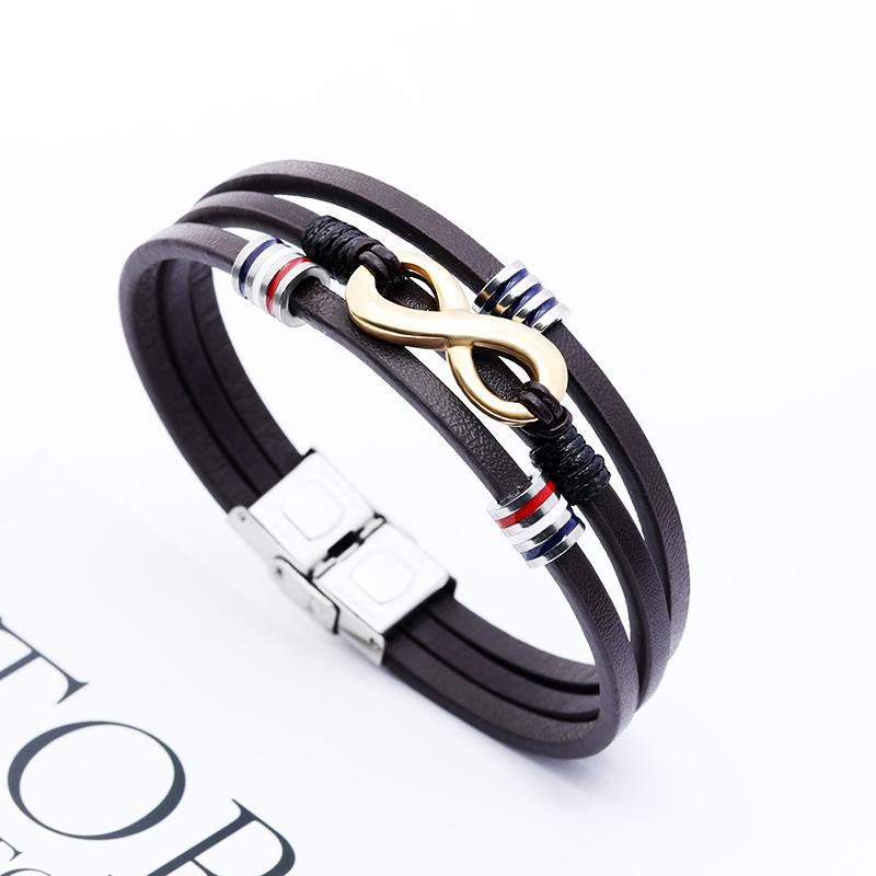 

Stainless Steel Leather Bracelet Infinity Logo Special Pattern Men DIY Valentine's Day Handsome Gift Charm Bracelets