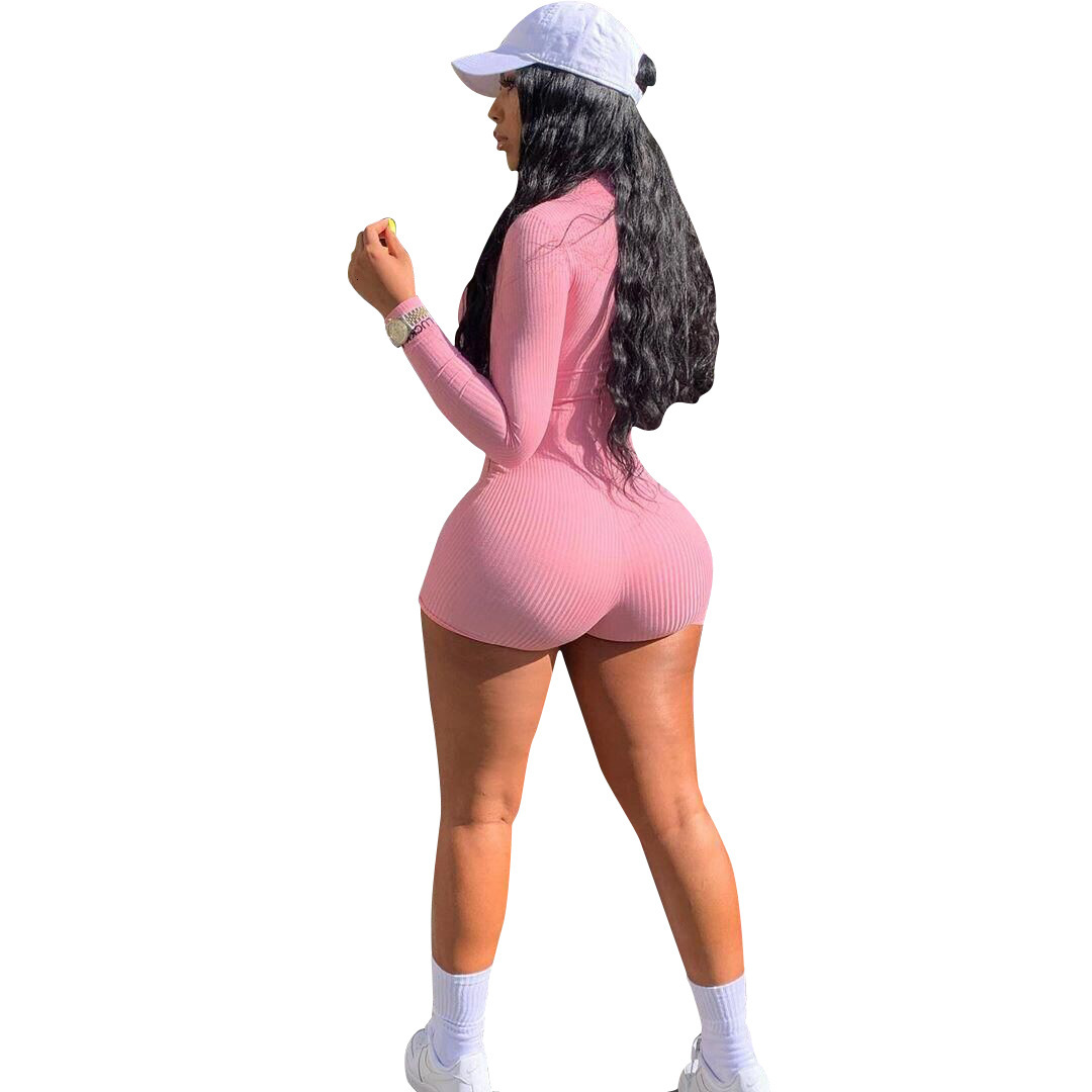 Nightclub Wear Women Solid ny Jumpsuits Autumn s Female&#039;s Stand Collar Zipper Full Sleeve Bodycon Short Rompers-image-680530201