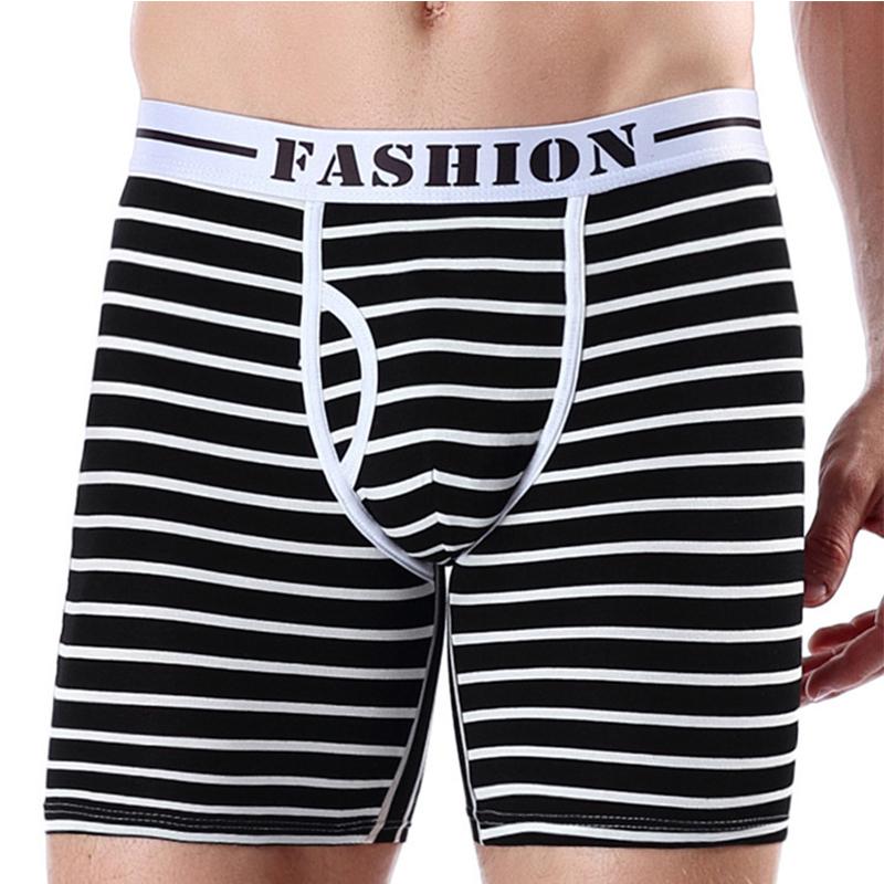 

Underpants 1pcs Men's Sports Briefs With Long Striped Printing Cotton Boxer Running Wear-resistant Four-corner Trousers
